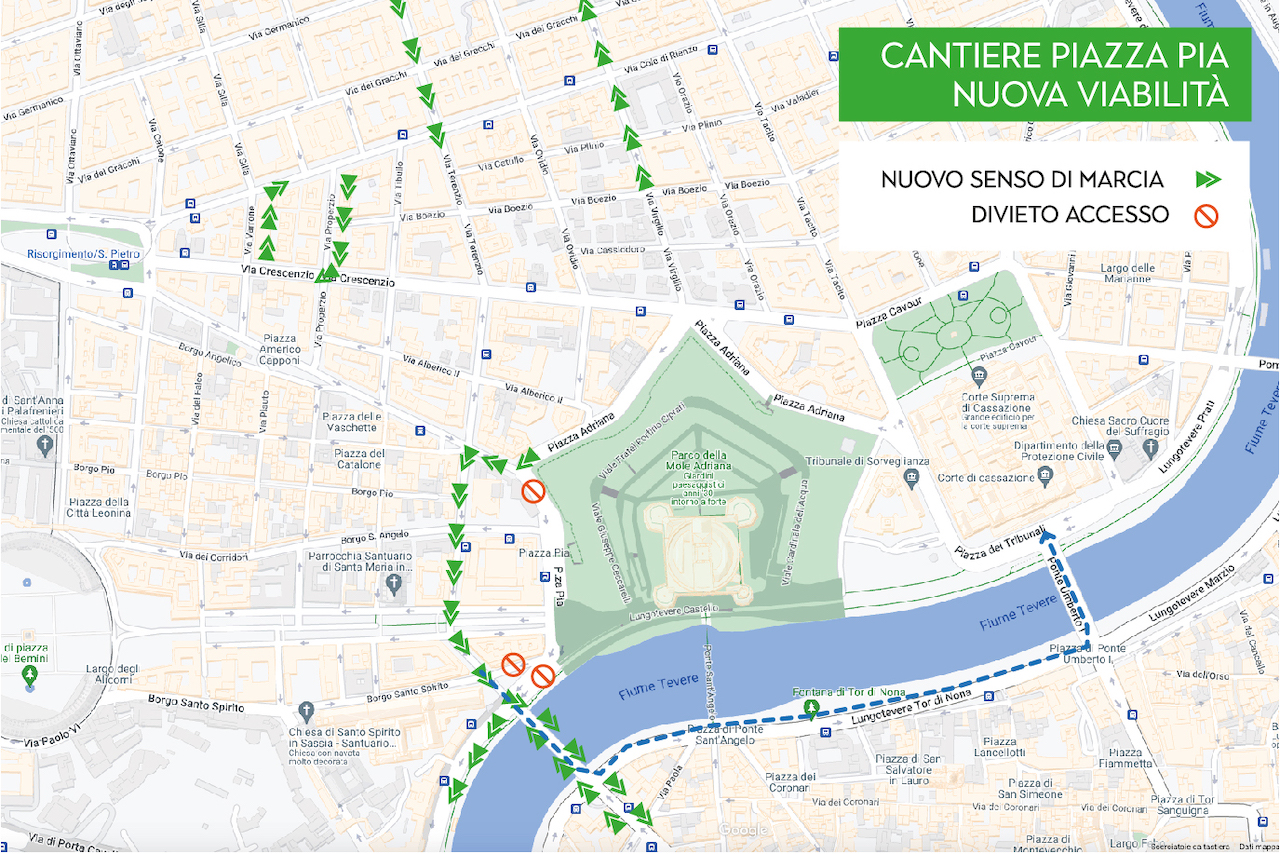 Mappa viabilità piazza Pia Roma cantieri Giubileo